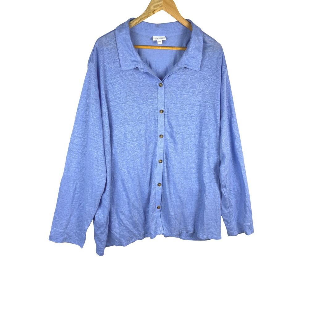 J. Jill Love Linen Long Sleeve Button Knit Shirt 4X Airy Summer Casual Natural